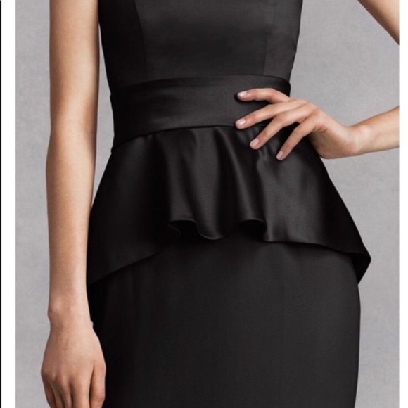 White by Vera Wang Satin & Matte Crepe Peplum Dress with Satin Sash - Picture 2 of 8